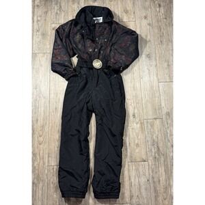 VTG FERA Skiwear One Piece Ski Suit Women's Floral Size 12 Retro 80s 90s Belted
